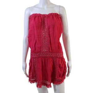 Sunday Womens Linen Textured Strapless Mini Dress Pink Size OS